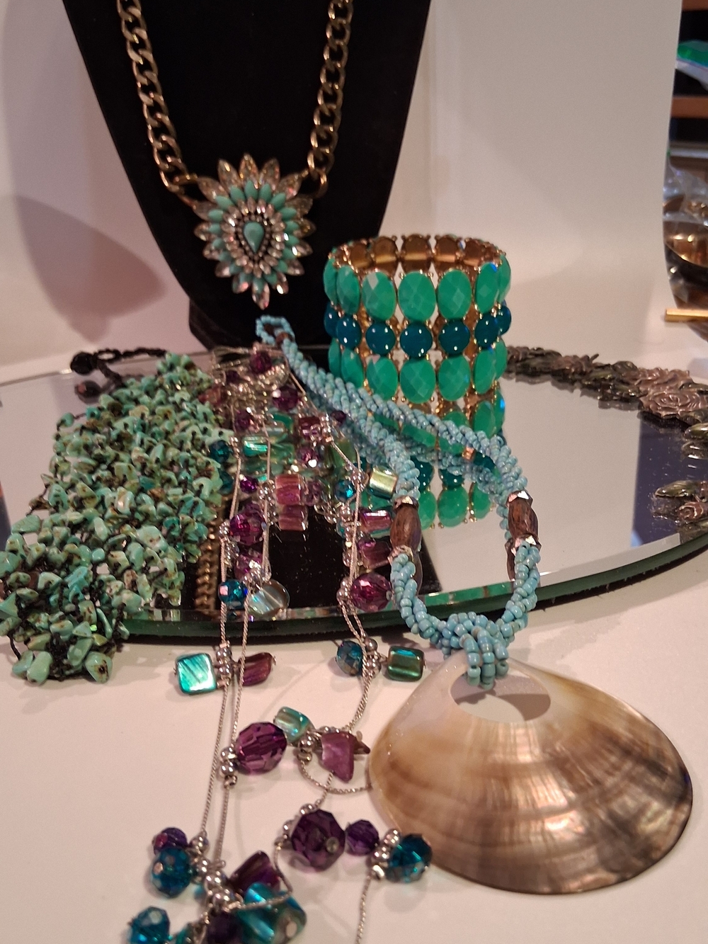 LOFT Turquoise and Teal Statement Necklaces with Floral Pendant And Bracelet